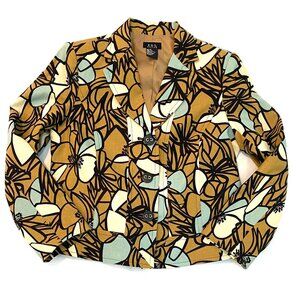 R.Q.T. OASIS Women's 8 Petite linen blend blazer blue black tan wearable art